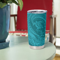 Hawaiian Turtle and Shark Tumbler Cup Kakau Tribal with Polynesian Pattern Turquoise Color LT03 - Polynesian Pride