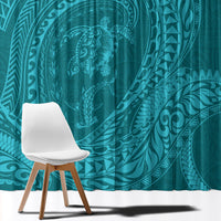 Hawaiian Turtle and Shark Window Curtain Kakau Tribal with Polynesian Pattern Turquoise Color LT03 - Polynesian Pride