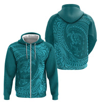 Hawaiian Turtle and Shark Zip Hoodie Kakau Tribal with Polynesian Pattern Turquoise Color LT03 - Polynesian Pride