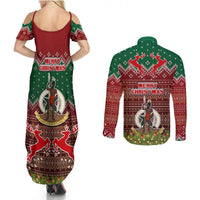 Vanuatu Christmas Couples Matching Summer Maxi Dress and Long Sleeve Button Shirts Pig Tusk Beautiful Merry Xmas Snowflake LT03 - Polynesian Pride