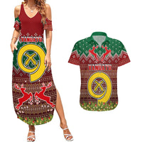 Personalised Vanuatu Christmas Couples Matching Summer Maxi Dress and Hawaiian Shirt Pig Tusk Beautiful Merry Xmas Snowflake LT03 Red - Polynesian Pride