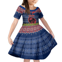 Guam Christmas Family Matching Off Shoulder Long Sleeve Dress and Hawaiian Shirt Chamorro Guam Tattoos Beautiful Merry Xmas Snowflake LT03 Daughter's Dress Blue - Polynesian Pride