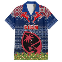 Guam Christmas Family Matching Tank Maxi Dress and Hawaiian Shirt Chamorro Guam Tattoos Beautiful Merry Xmas Snowflake LT03 Dad's Shirt - Short Sleeve Blue - Polynesian Pride