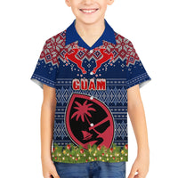 Personalised Guam Christmas Family Matching Summer Maxi Dress and Hawaiian Shirt Chamorro Guam Tattoos Beautiful Merry Xmas Snowflake LT03 Son's Shirt Blue - Polynesian Pride