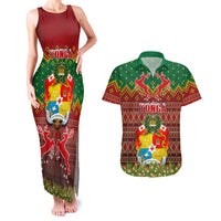 Tonga Christmas Couples Matching Tank Maxi Dress and Hawaiian Shirt Coat of Arms and Map Beautiful Merry Xmas Snowflake LT03 Red - Polynesian Pride