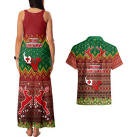 Tonga Christmas Couples Matching Tank Maxi Dress and Hawaiian Shirt Coat of Arms and Map Beautiful Merry Xmas Snowflake LT03 - Polynesian Pride