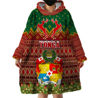 Tonga Christmas Wearable Blanket Hoodie Coat of Arms and Map Beautiful Merry Xmas Snowflake LT03 - Polynesian Pride