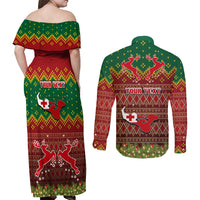 Personalised Tonga Christmas Couples Matching Off Shoulder Maxi Dress and Long Sleeve Button Shirts Coat of Arms and Map Beautiful Merry Xmas Snowflake LT03 - Polynesian Pride