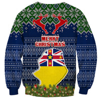 Niue Christmas Sweatshirt Coat of Arms and Map Beautiful Merry Xmas Snowflake LT03 - Polynesian Pride