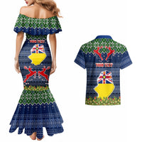 Personalised Niue Christmas Couples Matching Mermaid Dress and Hawaiian Shirt Coat of Arms and Map Beautiful Merry Xmas Snowflake LT03 - Polynesian Pride