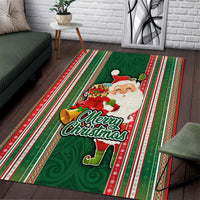 Kiribati Christmas Area Rug Santa With Gift Bag Behind Ribbons Seamless Green Maori LT03 Green - Polynesian Pride