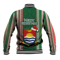 Kiribati Christmas Baseball Jacket Santa With Gift Bag Behind Ribbons Seamless Green Maori LT03 - Polynesian Pride