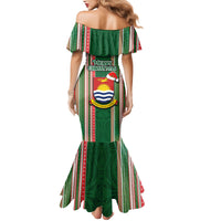 Kiribati Christmas Mermaid Dress Santa With Gift Bag Behind Ribbons Seamless Green Maori LT03 - Polynesian Pride