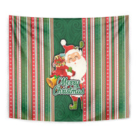 Kiribati Christmas Tapestry Santa With Gift Bag Behind Ribbons Seamless Green Maori LT03 - Polynesian Pride