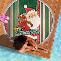 Custom Kiribati Christmas Beach Blanket Santa With Gift Bag Behind Ribbons Seamless Green Maori LT03 - Wonder Print Shop
