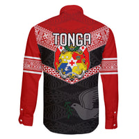 Tonga Family Matching Long Sleeve Bodycon Dress and Hawaiian Shirt Tonga Coat of Arms with Seamless Tapa Ngatu Pattern LT03 - Polynesian Pride