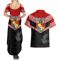 Personalised Tonga Couples Matching Summer Maxi Dress and Hawaiian Shirt Tonga Coat of Arms with Seamless Tapa Ngatu Pattern LT03 - Polynesian Pride