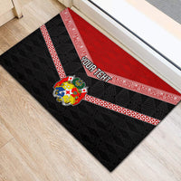 Personalised Tonga Rubber Doormat Tonga Coat of Arms with Seamless Tapa Ngatu Pattern LT03 - Polynesian Pride