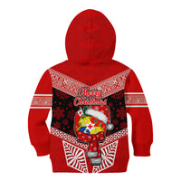 Tonga Christmas Kid Hoodie Tongan Coat of Arms Santa With Ngatu Pattern Christmas Red Style LT03 - Polynesian Pride
