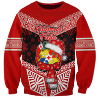 Tonga Christmas Sweatshirt Tongan Coat of Arms Santa With Ngatu Pattern Christmas Red Style LT03 Unisex Red - Polynesian Pride