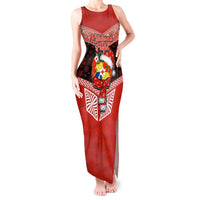 Tonga Christmas Tank Maxi Dress Tongan Coat of Arms Santa With Ngatu Pattern Christmas Red Style LT03 Women Red - Polynesian Pride