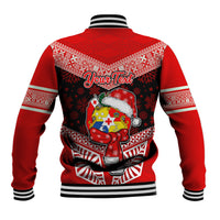 Personalised Tonga Christmas Baseball Jacket Tongan Coat of Arms Santa With Ngatu Pattern Christmas Red Style LT03 - Polynesian Pride