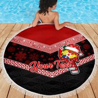 Personalised Tonga Christmas Beach Blanket Tongan Coat of Arms Santa With Ngatu Pattern Christmas Red Style LT03 - Wonder Print Shop