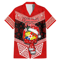 Personalised Tonga Christmas Family Matching Mermaid Dress and Hawaiian Shirt Tongan Coat of Arms Santa With Ngatu Pattern Christmas Red Style LT03 Dad's Shirt - Short Sleeve Red - Polynesian Pride