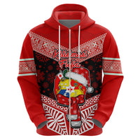 Personalised Tonga Christmas Hoodie Tongan Coat of Arms Santa With Ngatu Pattern Christmas Red Style LT03 - Polynesian Pride