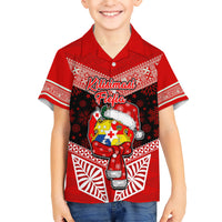 Personalised Tonga Christmas Kid Hawaiian Shirt Tongan Coat of Arms Santa With Ngatu Pattern Christmas Red Style LT03 Kid Red - Polynesian Pride