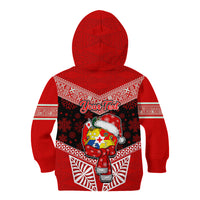 Personalised Tonga Christmas Kid Hoodie Tongan Coat of Arms Santa With Ngatu Pattern Christmas Red Style LT03 - Polynesian Pride