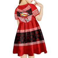 Personalised Tonga Christmas Kid Short Sleeve Dress Tongan Coat of Arms Santa With Ngatu Pattern Christmas Red Style LT03 - Polynesian Pride