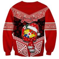 Personalised Tonga Christmas Sweatshirt Tongan Coat of Arms Santa With Ngatu Pattern Christmas Red Style LT03 - Polynesian Pride