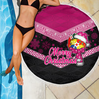 Tonga Christmas Beach Blanket Tongan Coat of Arms Santa With Ngatu Pattern Christmas Pink Style LT03 - Wonder Print Shop