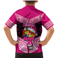 Tonga Christmas Family Matching Mermaid Dress and Hawaiian Shirt Tongan Coat of Arms Santa With Ngatu Pattern Christmas Pink Style LT03 - Polynesian Pride