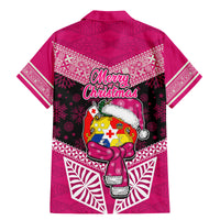 Tonga Christmas Family Matching Mermaid Dress and Hawaiian Shirt Tongan Coat of Arms Santa With Ngatu Pattern Christmas Pink Style LT03 - Polynesian Pride