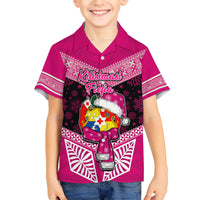 Tonga Christmas Hawaiian Shirt Tongan Coat of Arms Santa With Ngatu Pattern Christmas Pink Style LT03 - Polynesian Pride