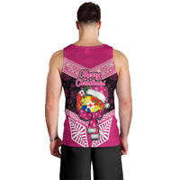 Tonga Christmas Men Tank Top Tongan Coat of Arms Santa With Ngatu Pattern Christmas Pink Style LT03 - Polynesian Pride