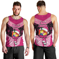 Tonga Christmas Men Tank Top Tongan Coat of Arms Santa With Ngatu Pattern Christmas Pink Style LT03 - Polynesian Pride