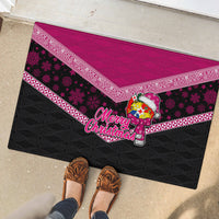 Tonga Christmas Rubber Doormat Tongan Coat of Arms Santa With Ngatu Pattern Christmas Pink Style LT03 - Polynesian Pride