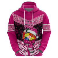Personalised Tonga Christmas Hoodie Tongan Coat of Arms Santa With Ngatu Pattern Christmas Pink Style LT03 - Polynesian Pride