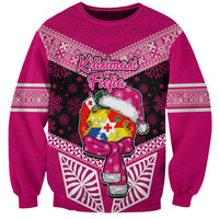 Personalised Tonga Christmas Sweatshirt Tongan Coat of Arms Santa With Ngatu Pattern Christmas Pink Style LT03 Unisex Pink - Polynesian Pride