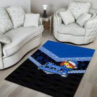 Tonga Christmas Area Rug Tongan Coat of Arms Santa With Ngatu Pattern Christmas Blue Style LT03 - Polynesian Pride