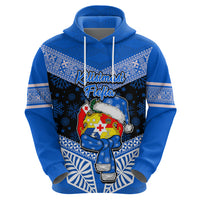 Tonga Christmas Hoodie Tongan Coat of Arms Santa With Ngatu Pattern Christmas Blue Style LT03 - Polynesian Pride