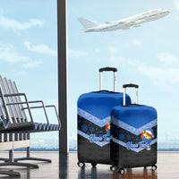 Personalised Tonga Christmas Luggage Cover Tongan Coat of Arms Santa With Ngatu Pattern Christmas Blue Style LT03 - Polynesian Pride