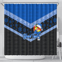 Personalised Tonga Christmas Shower Curtain Tongan Coat of Arms Santa With Ngatu Pattern Christmas Blue Style LT03 - Polynesian Pride