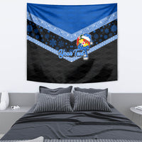 Personalised Tonga Christmas Tapestry Tongan Coat of Arms Santa With Ngatu Pattern Christmas Blue Style LT03 - Polynesian Pride