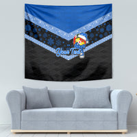 Personalised Tonga Christmas Tapestry Tongan Coat of Arms Santa With Ngatu Pattern Christmas Blue Style LT03 - Polynesian Pride