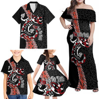 Aotearoa Toitu Te Tiriti Family Matching Off Shoulder Maxi Dress and Hawaiian Shirt Maori Taniwha Haka - Honour the Treaty LT03 - Polynesian Pride