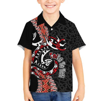 Aotearoa Toitu Te Tiriti Family Matching Off Shoulder Maxi Dress and Hawaiian Shirt Maori Taniwha Haka - Honour the Treaty LT03 Son's Shirt Black - Polynesian Pride